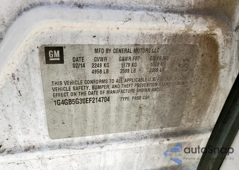 2014 Buick Lacrosse из США, поврежденный, VIN 1G4GB5G30EF214704